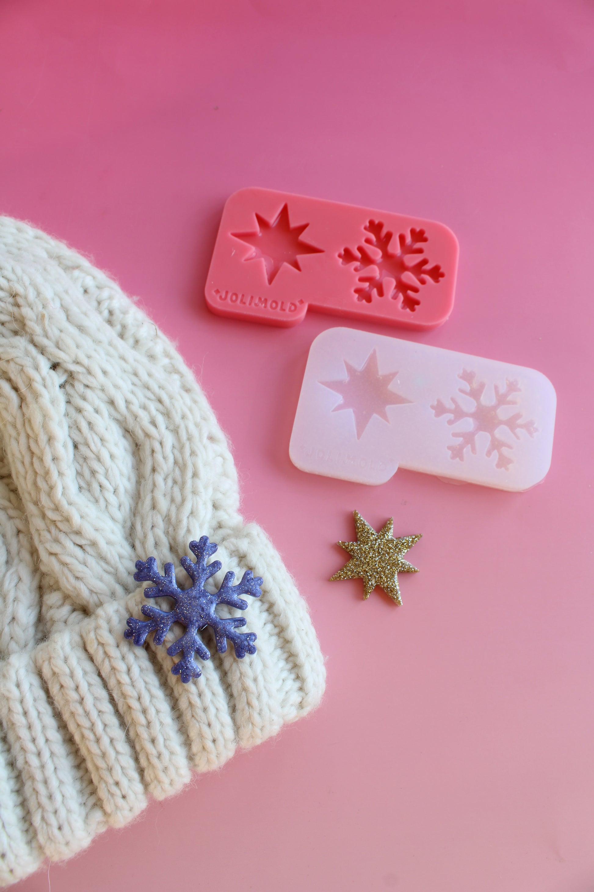 Moule silicone broche HIVER - Flocon + étoile