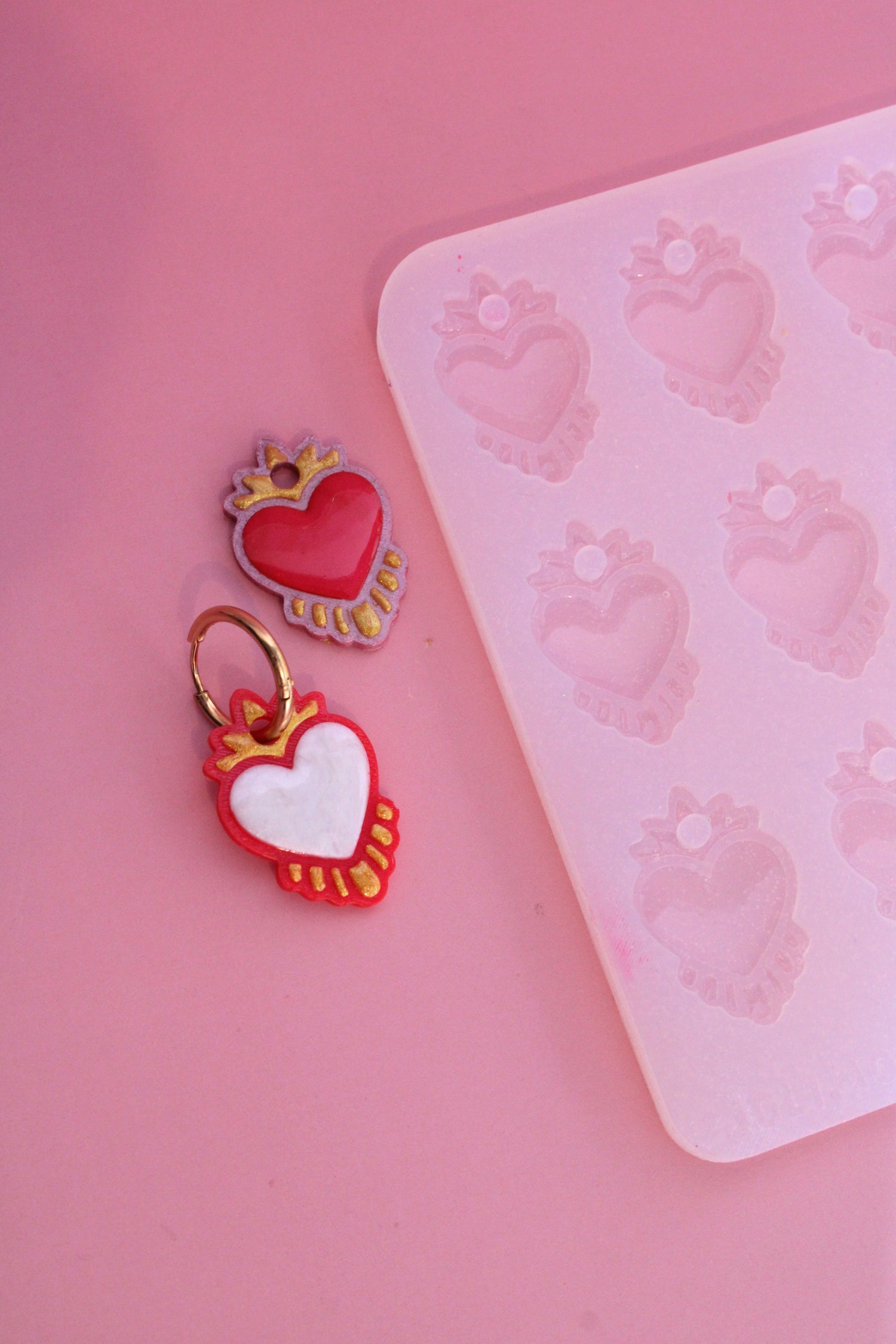 Moule silicone pampille COEUR EX-VOTO - 6 paires