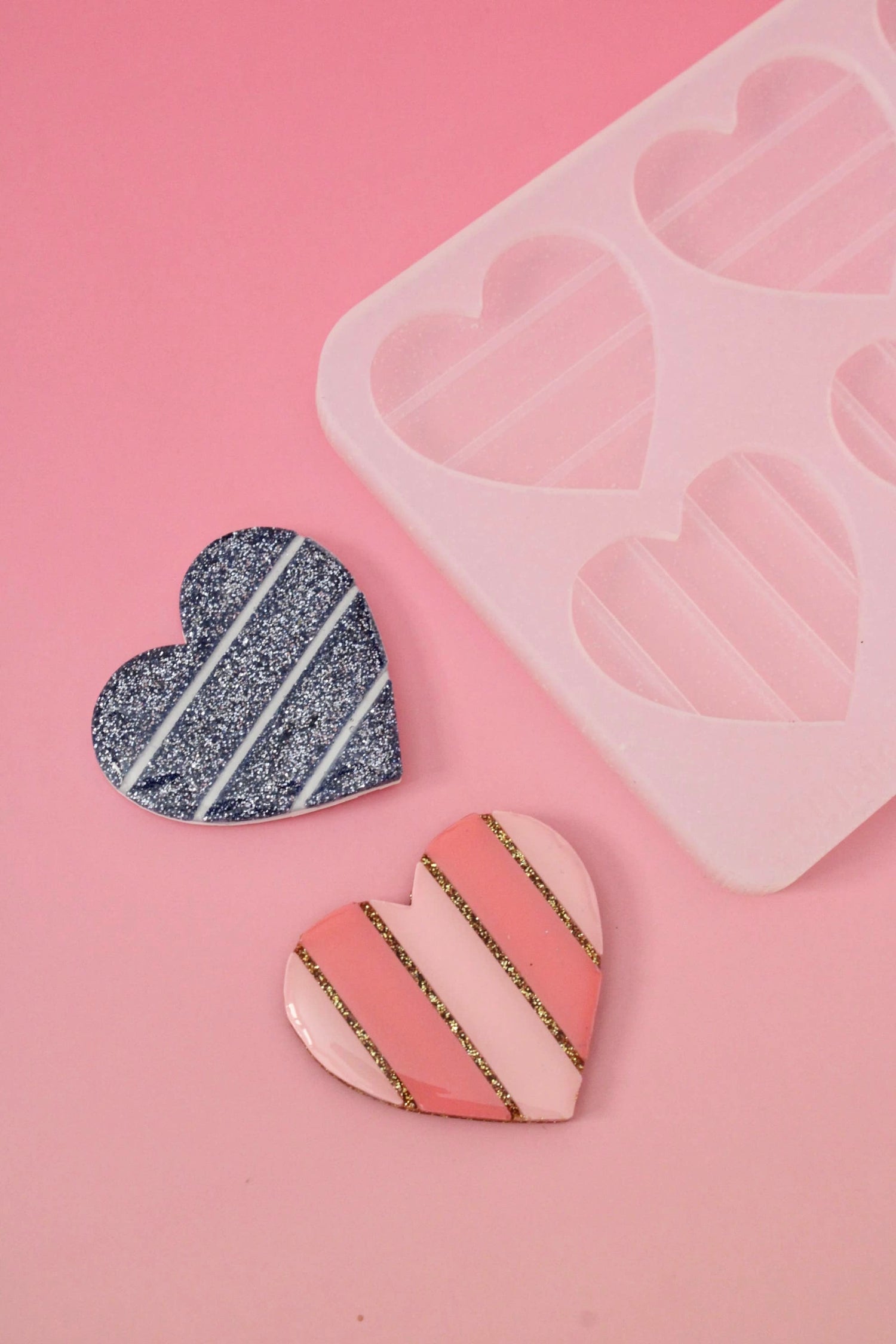 Moule silicone broche COEURS RAYURES - 6 broches