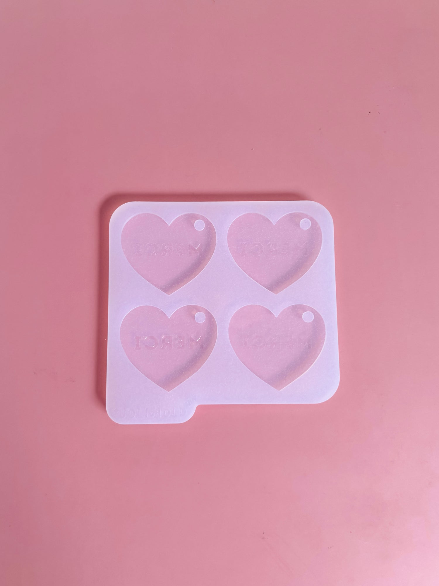 Moule silicone porte-clé COEUR MERCI - 4 pièces