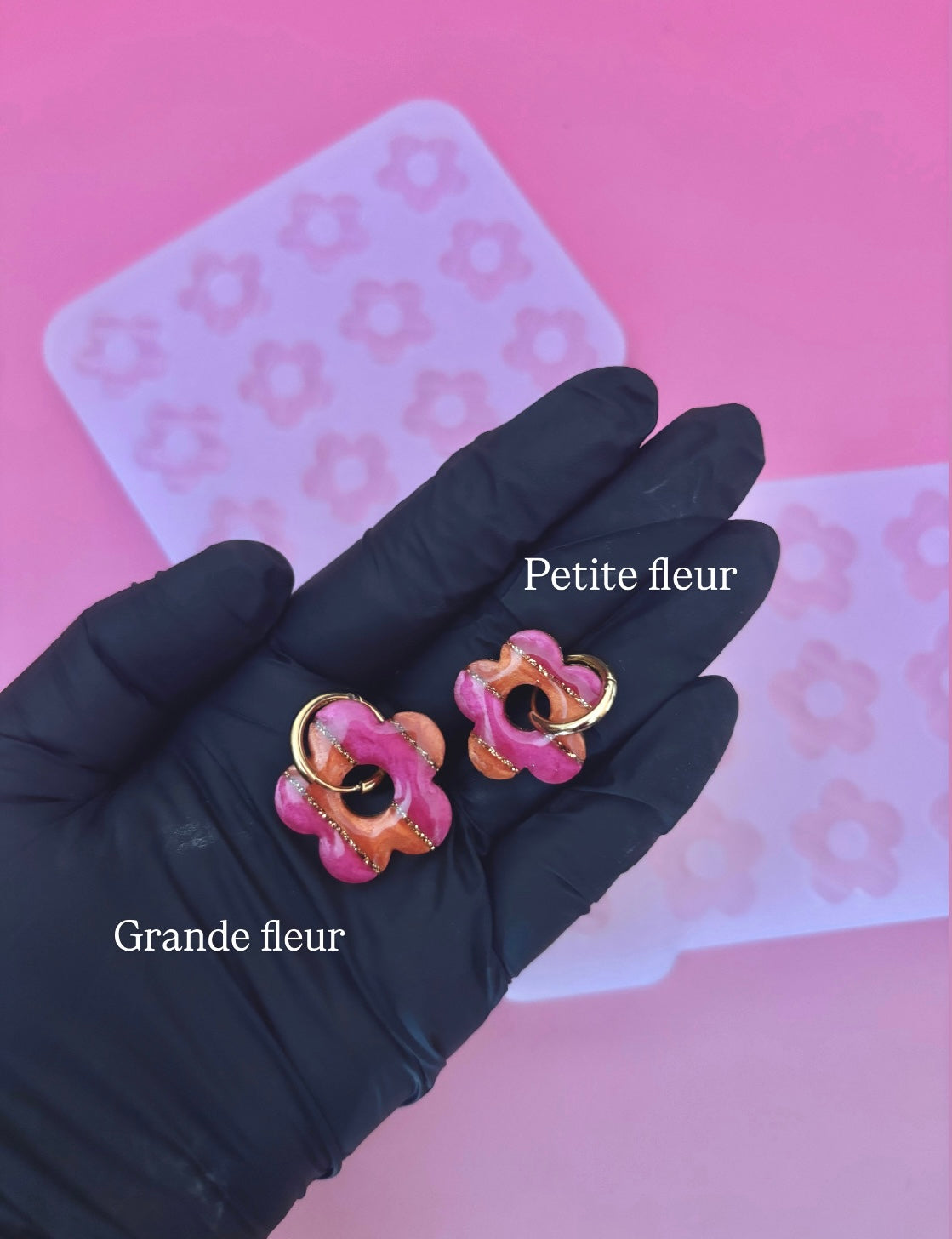 Moule silicone pampille PETITE FLEUR RAYURES  - 6 paires