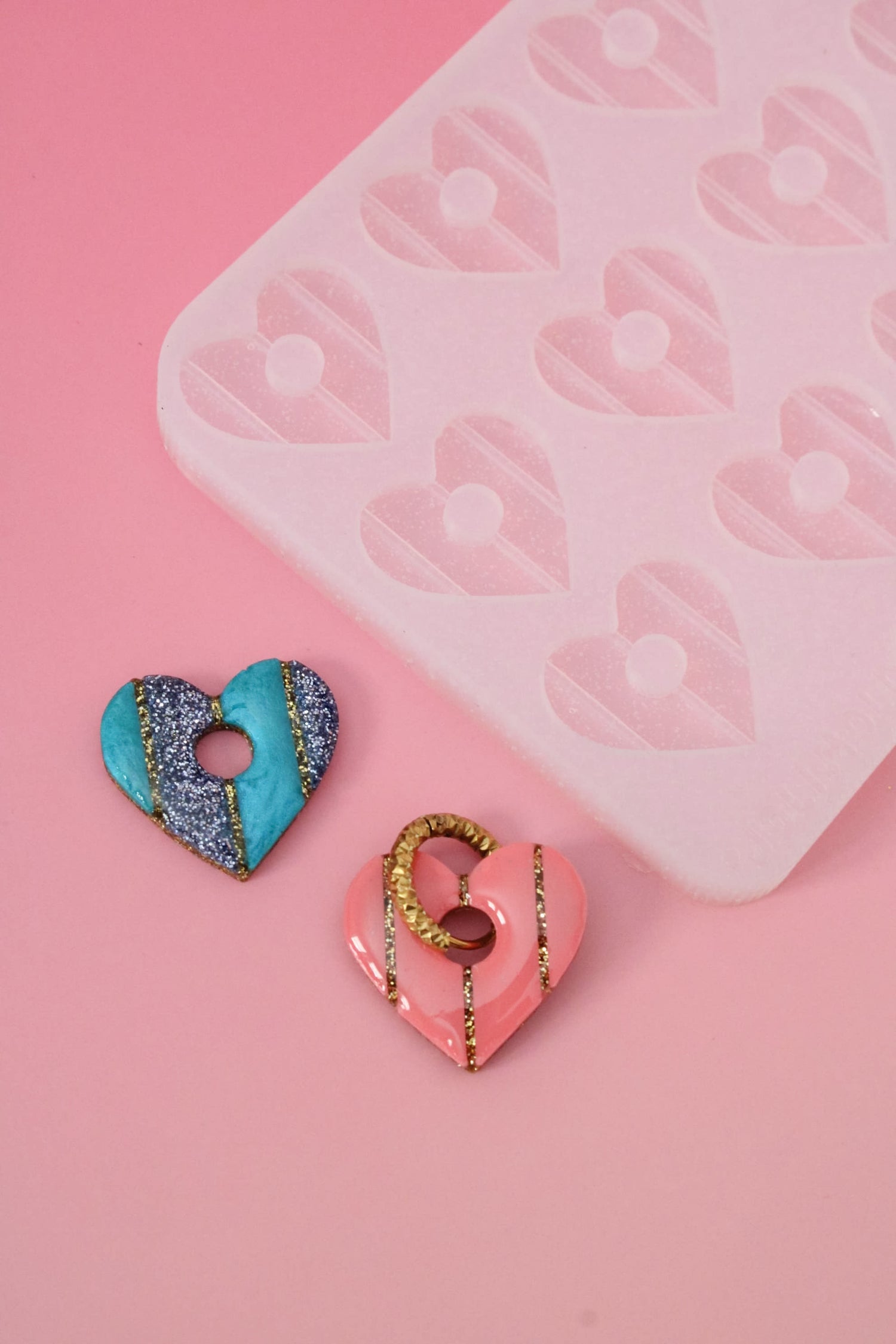 Moule silicone pampille COEUR RAYURES verticales - 6 paires