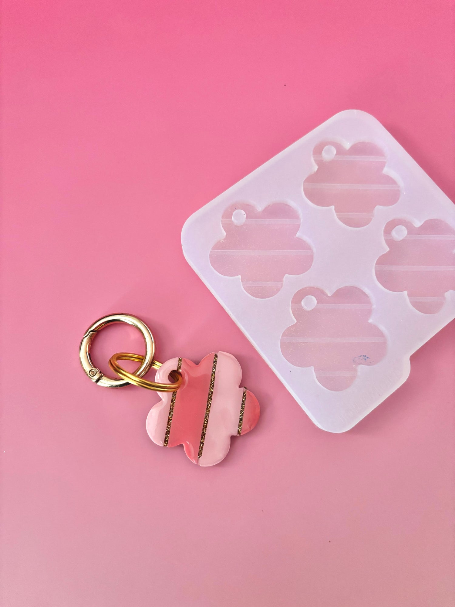 Moule silicone médaille/porte-clé FLEUR RAYURES - 4 pièces