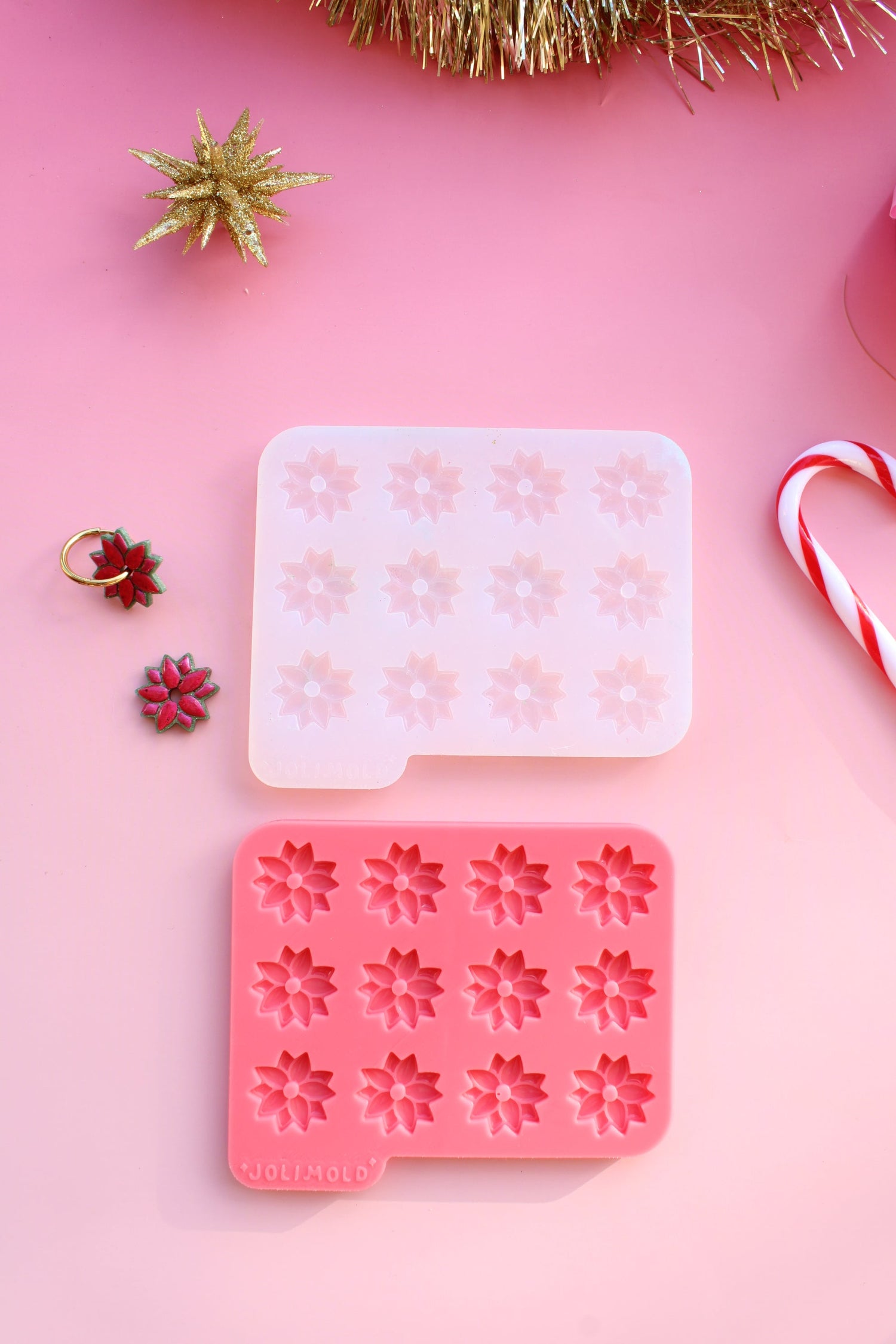 Moule silicone pampille fleur de Noel - POINSETTIA 6 paires