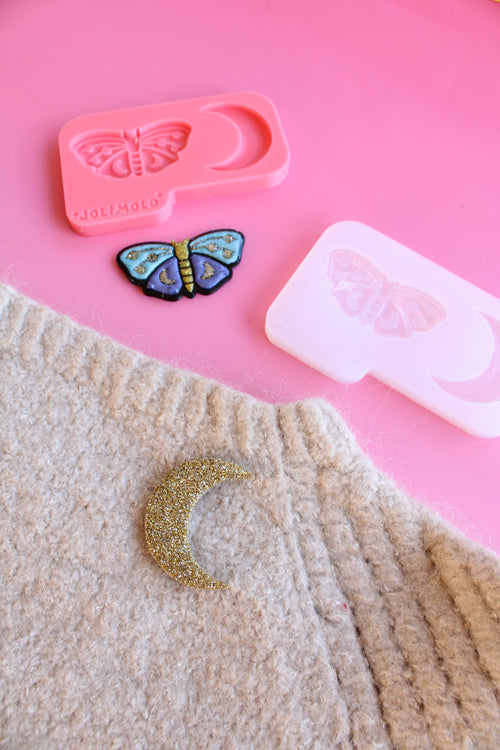Moule silicone broche MAGIC - Papillon + lune